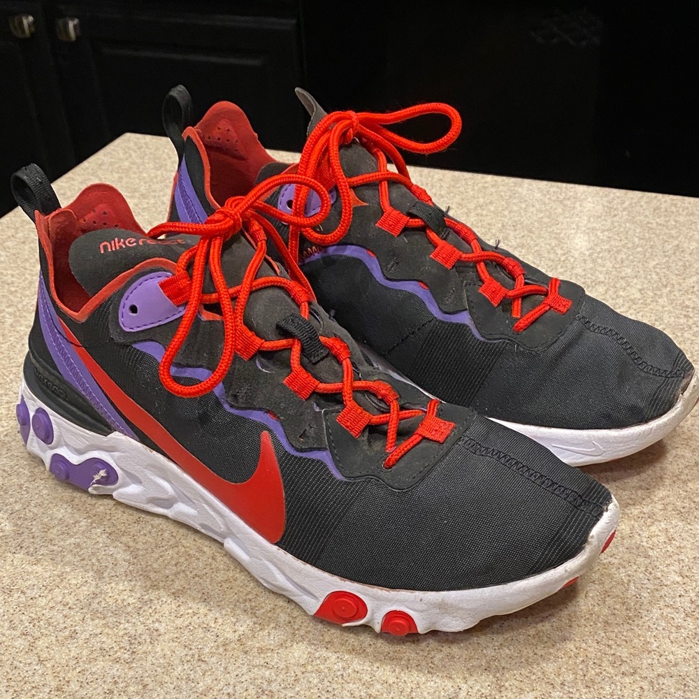 Nike Black and Red Sneakers with Purple Highlights Size 10